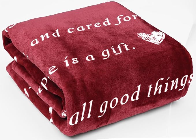 Compassion Blanket (Brand)- Strength Courage Super Soft Warm Hugs, Get Well Gift Blanket Plush Healing Thoughts Positive Energy Love & Hope (Burgundy, 50 x 60 Fleece)