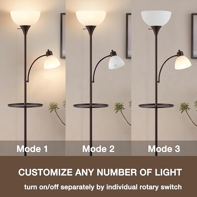 72" Floor Lamp with Table, Adjustable Reading Lights, Torchiere Floor Lamps | Modern for Living Room, Bedroom, Office, Brown【Bulb not included】