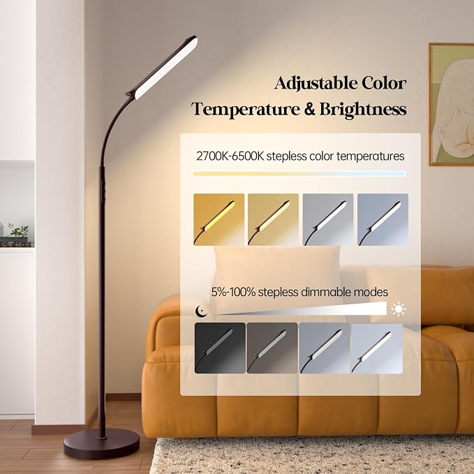 Aisutha LED Floor Lamp, 18W Super Bright Floor Lamp for Living Room, Adjustable Stepless Colors & Brightness Standing Lamp, Eye Caring Reading Light with Remote& Touch Control for Bedroom Office