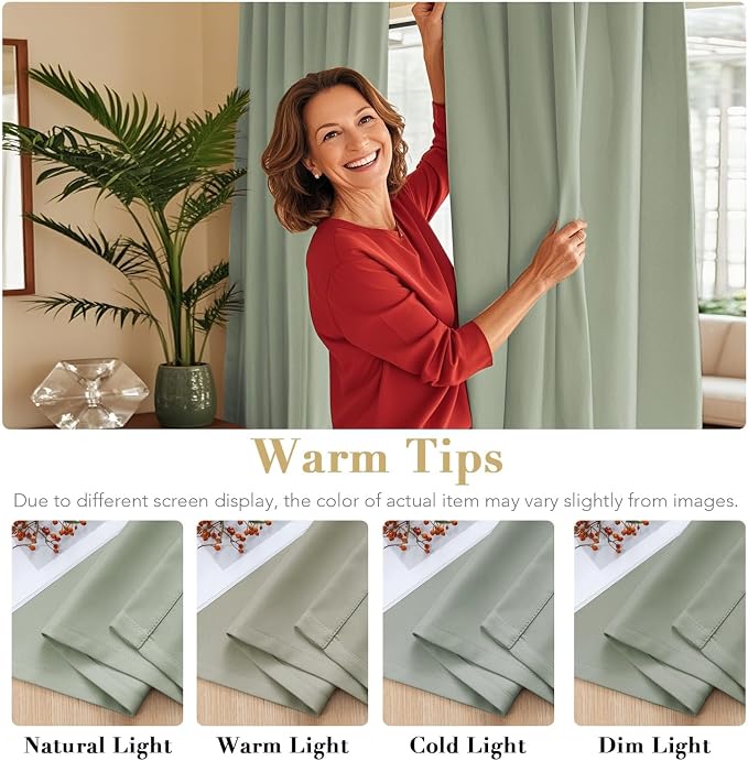 H.VERSAILTEX Back Tab Sage Green Curtains 102 Inch Long for Living Room, Rod Pocket Room Darkening Thermal Insulated Blackout Curtains, 52 x 102 Inch, Light Sage, 2 Panels