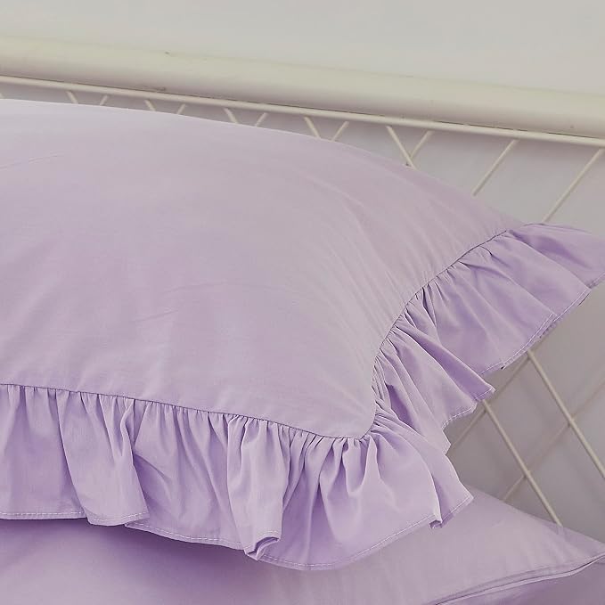 Brandream Kids Bedding Set Full/Queen Size 100% Organic Cotton Duvet Cover Shams Set for Girls 3pc, Delicate Ruffle Fringe Solid Color Soft and Breathable (Purple)