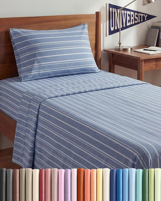 Duvet Cover Twin/Twin XL - 2 Piece with Zipper Closure - Blue Stripes | Extra Soft, Breathable, Twin/Twin XL Duvet Cover 68" x 90" w/ 1 Pillow Sham, Zipper Closures & Ties, Women, Men, Kids & Teens