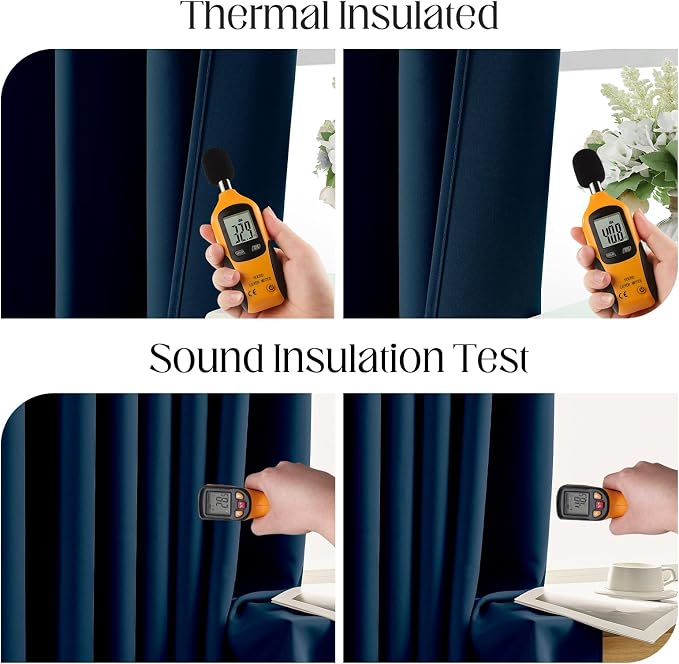 CUCRAF Navy Blue Blackout Curtains 108 inch Length 2 Panels Set, Rod Pocket Room Darkening Drapes for Bedroom Living Room, Insulated Thermal Light Blocking Window Curtain (W52 x L108 Inch)
