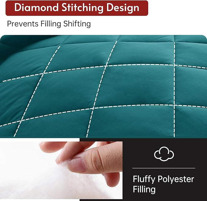 7 Pieces King Comforter Set, Reversible Bed in a Bag King Size, All Season Bedding Set with Comforter, Flat Sheet, Fitted Sheet, Pillowcases & Shams, Peacock Blue & Ivory