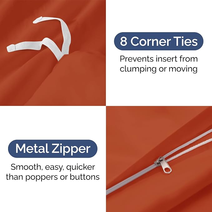 Duvet Cover Cal King Size - 3 Piece with Zipper Closure - Terracotta | Extra Soft, Breathable, Cal King Duvet Cover 104" x 98" with 2 Pillow Shams, Zipper Closures & Ties, Women, Men, Kids & Teens
