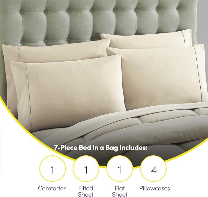 RV Short Queen Comforter Set for RV Camper - Comforter Set with Fitted & Flat Sheet, 4 Pillowcases - Tailored for RV Short Queen Beds - Cozy Essentials for Your RV Bedroom, Beige