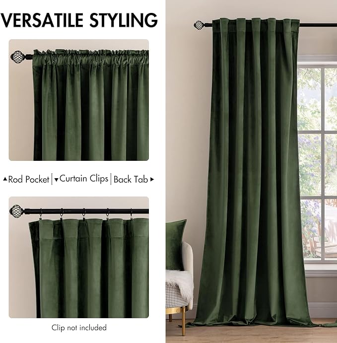 MIULEE Velvet Curtains 52x84 inches 2 Panels Olive Green Blackout Curtains | Luxury, Bedroom Living Room, Thermal Insulated, Super Soft Window Drapes, Rod Pocket & Back Tab