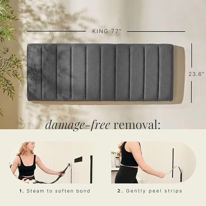 Nestl Upholstered King Headboard - Easy Assemble Channel Stitched Headboard King Size Bed - Wall Mounted Headboards with 3D Soundproof Wall Panels Peel & Stick Floating Headboards, Grey