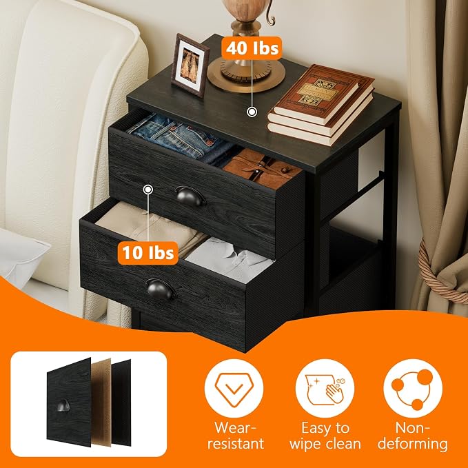 Furnulem Black Dresser for Bedroom, Tall Fabric Chest of Drawers | Bedroom Dresser with 6 Fabric Bins, Vertical Storage Drawer for Dorm, Organizer in Closet, Living Room, Wood Top, Metal Frame
