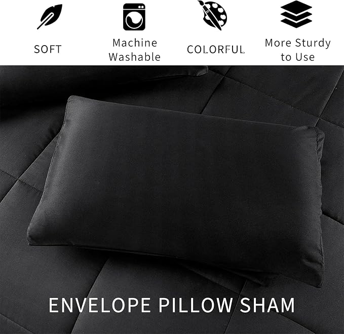 Exclusivo Mezcla Reversible Soft King Comforter Set, 3 Pieces | Black Lightweight Microfiber Down Alternative Comforters, All-Season Bedding with 2 Pillow Shams