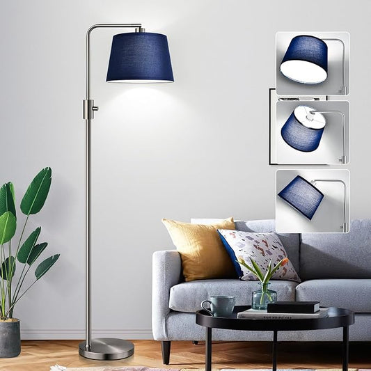 Nintiue Dimmable Floor Lamp, 1000 Lumens LED Edison Bulb Included, Brushed Nickel Arc Standing Tall Floor Lamp with Blue Shade for Living Room Bedroom Office Dining Room