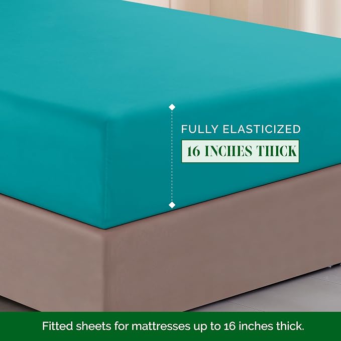 Elegant Comfort Luxurious 1500 Premium Hotel Quality Microfiber Three Line Embroidered Softest 4-Piece Bed Sheet Set, Wrinkle and Fade Resistant, Queen, Turquoise