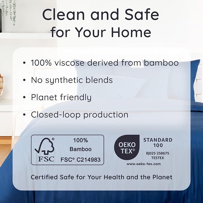 Bambaw 100% Viscose Derived from Bamboo Fitted Sheet Twin Size, Cooling Fitted Sheet Twin Size, 15’’ Deep Twin Size Fitted Sheets Only, Navy Blue Fitted Sheet Only, Soft Fitted Sheet (Navy Blue)