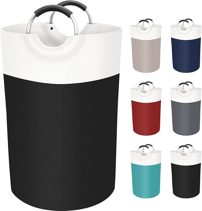 BlissTotes 75L Laundry Basket, Freestanding Collapsible Hamper, Black | Collapsible Dirty Clothes Hamper, Foldable Laundry Bag for Dorm, Waterproof Fabric, Padded Aluminum Handles