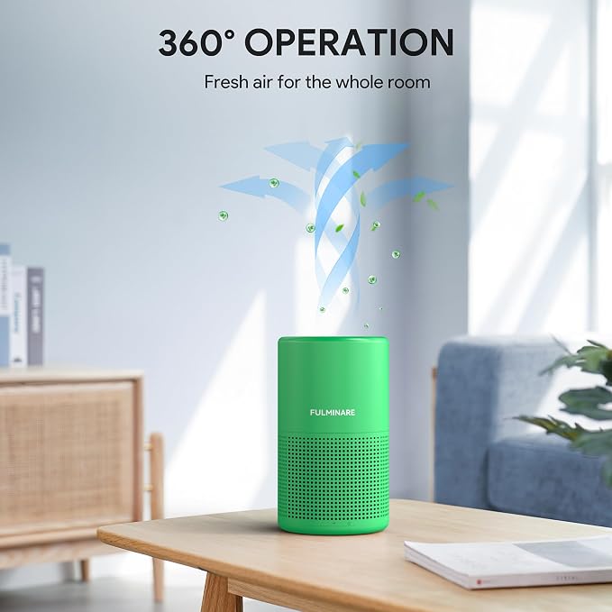 FULMINARE Air Purifiers for Home Bedroom H13 HEPA Air Filter | 360° Intake for Pet Hair, Smoke, Odors , 3 Speeds, Timer, 24dB, Small Mini Air Purifier with Night Light, Mint Green