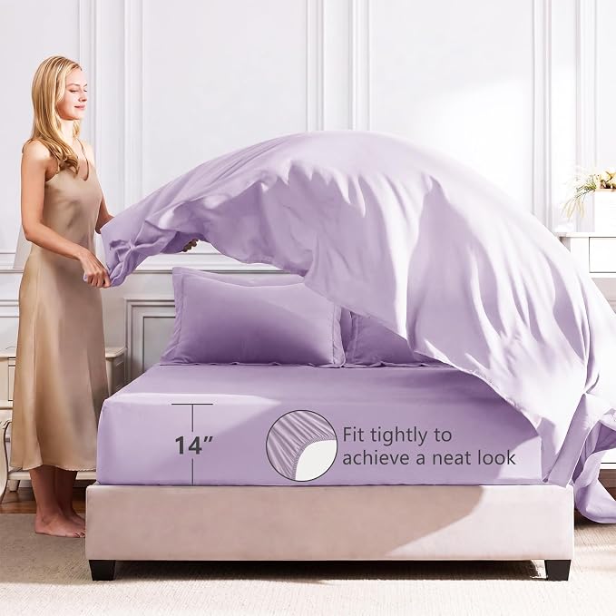 King Size Comforter Set Lavender - 7 Pieces Complete Bedding Set | OEKO-TEX Certified, All Season, 240GSM Down-Alternative Comforter, Sheets, Pillowcases & Shams, 14" Deep Pocket, Easy Care