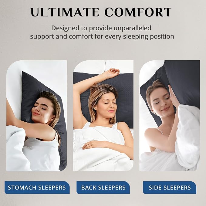 JOLLYVOGUE Black Pillows Queen Size Set of 4, Washable Supportive Firm Bed Pillows with Oeko-Tex Certified Soft Down Alternative Fill, Fluffy Luxury Hotel Quality for Side, Back, and Stomach Sleepers