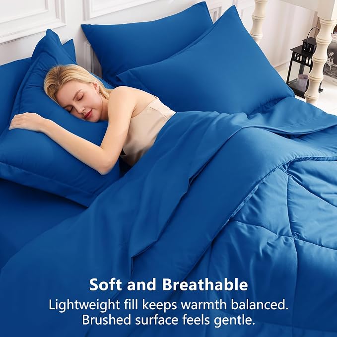 Twin XL Comforter Set Classic Blue - 5 Pieces Complete Bedding Set | College Dorm Essentials, OEKO-TEX Certified, All Season, 240GSM Down-Alternative Comforter, Sheets, Pillowcase & Sham