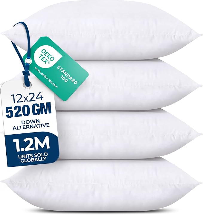 Utopia Bedding Throw Pillows, Decorative 12x24 Pillow Inserts, Set of 4 | Down alternative pillow insert with plush fluffy fill for beds sofas couches and chairs. Suitable for indoor outdoor use.