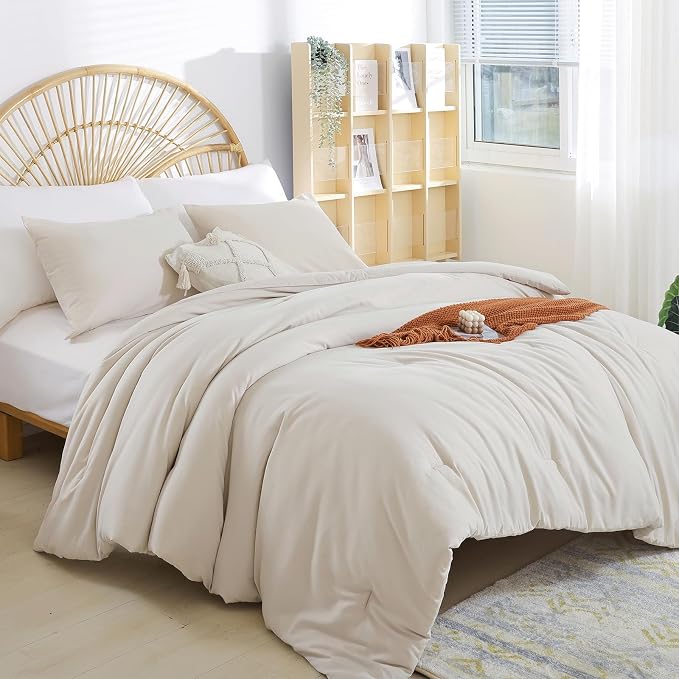 weigelia Beige Comforter Set Twin Size, All Season Lightweight Bedding Set | Soft Microfiber Twin Comforter Set, Machine Washable, Solid Color Bed Set (1 Comforter, 1 Pillowcase)