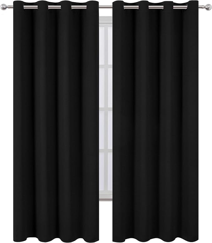 Blackout Curtains 66 x 95 inch/Black Curtains Set of 2 Panels/Thermal Insulated Room Darkening Bedroom Curtains