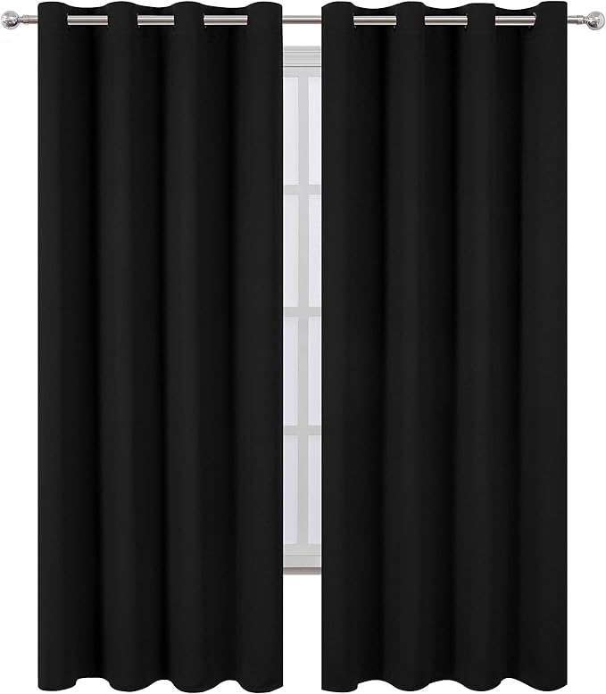 Black Thermal Blackout Curtains/52 x 95 Inch/Set of 2 Panels Room Darkening Curtains for Bedroom