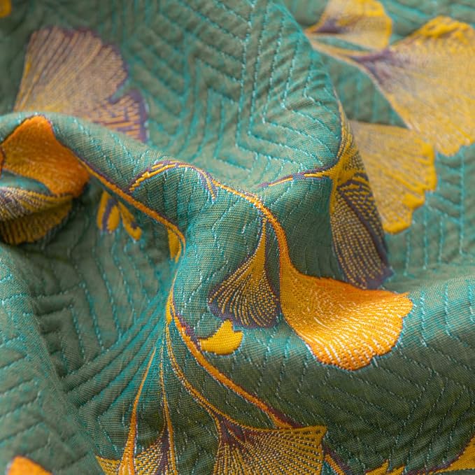 100% Cotton Jacquard Quilt Floral Ginkgo Leaves Print,Soft Muslin Bed Cover 3 Layers Reversible Bedspread Coverlet Breathable Lightweight Bedding,King(98"x94"), No Pillow Sham