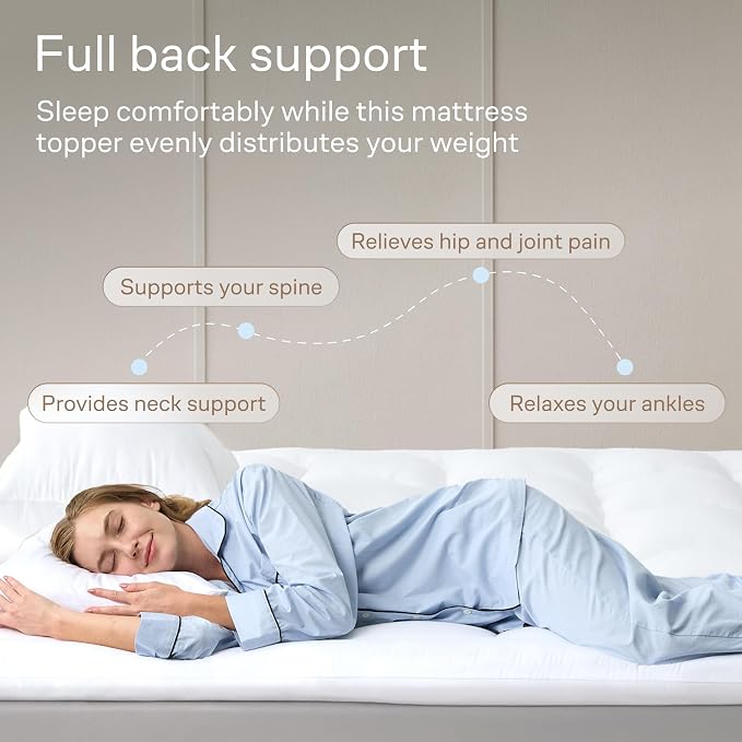 Ultra Soft & Cooling Mattress Topper - Queen Size | Cloud-Like Mattress Pad, Full Back Support, Breathable, Perfect for Hot Sleepers, White