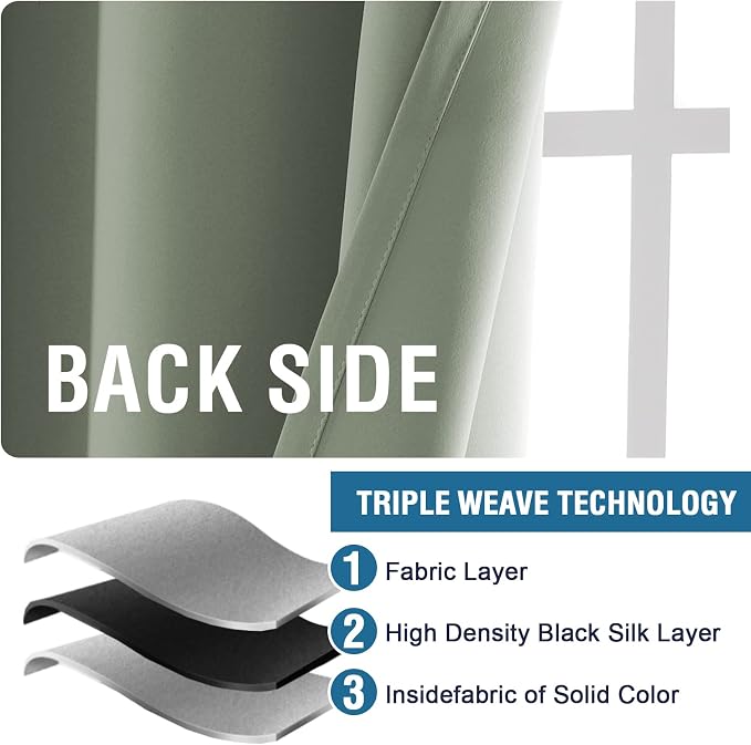 H.VERSAILTEX Blackout Curtains Thermal Insulated Window Treatment Panels Room Darkening Blackout Drapes for Living Room Back Tab/Rod Pocket Bedroom Draperies (2 Panels, Light Sage, 42 x 84 Inch)