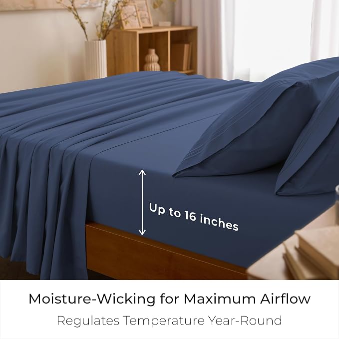 Mellanni Iconic 4-Piece, Ultra Soft Sheet Set (California King, Blue Nova) | 10M+ Sleepers. Lab-tested: Sleeps Cool, Stays Bright, Strong, Smooth. Good Housekeeping Best Bedding, 7 yrs running.