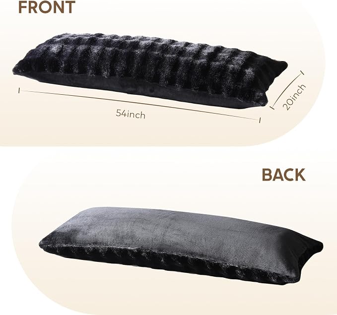DOWNCOOL Premium Large Body Pillow Insert with Faux Rabbit Fur Cover - Large Full Body Pillows for Adults - Soft Long Bed Pillows for Side Sleepers - 20x54 inch (Black, with Cover)