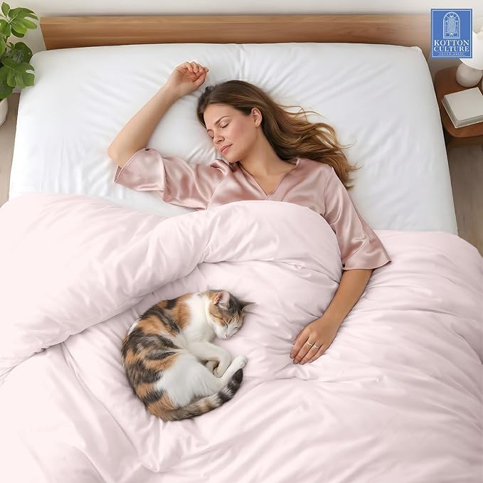 1 Pc Duvet Cover Queen Size/Full Size-100% Egyptian Cotton 600 Thread Count Ultra Soft Premium Durable Comforter Cover Zipper Closure & Corner Ties- (Pink Blush, 90" X 90")