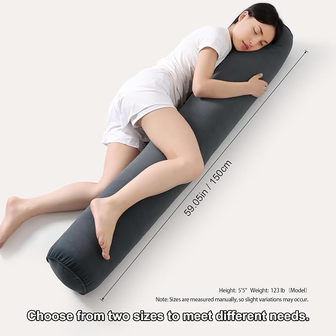 Body Pillow for Adults,Long Round Pillow,Big Cylindrical Pillow,Large Full Bolster Pillows for Side Sleepers (Charcoal Gray, 59"*7.87")