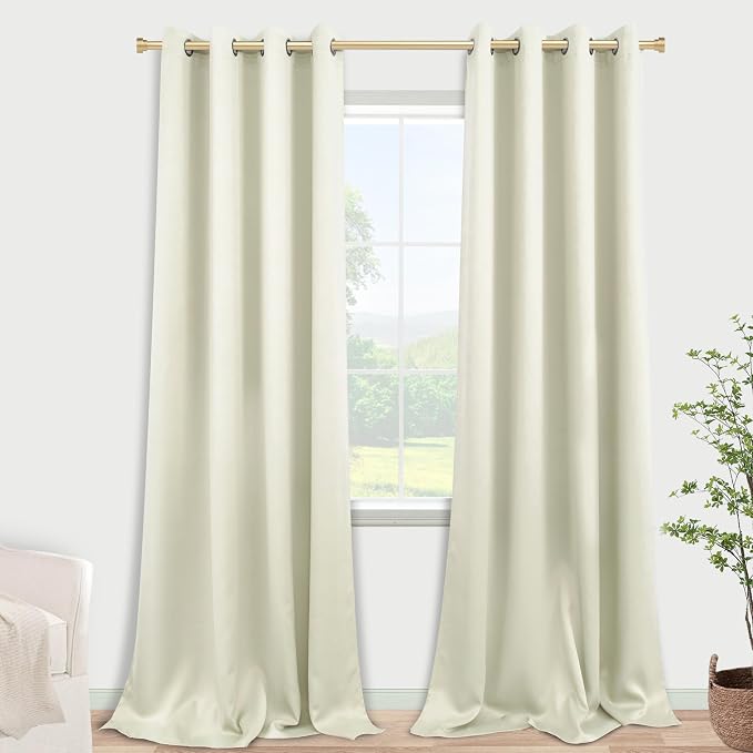 KOUFALL Cream Blackout Curtains 100 Inches Long 2 Panels Set for Living Room, Thermal Insulated Extra Long Grommet Top Drapes for Bedroom, Ivory/Cream Beige