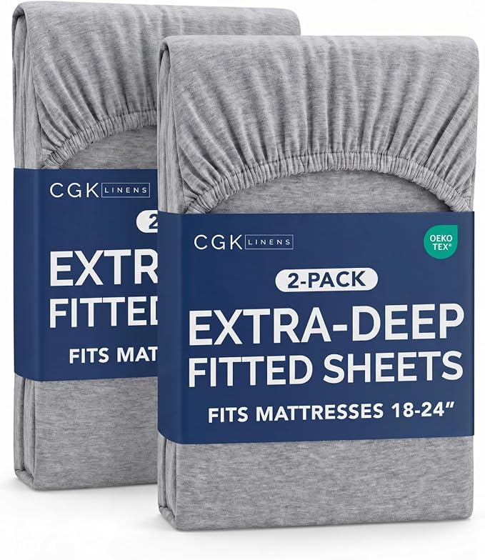 2 Pack Extra Deep Queen Fitted Sheets with Deep Pockets - Heathered Grey | Hotel Luxury Bottom Fitted Sheets Only, Soft, Fade & Wrinkle Free, Breathable & Comfy, All Around Elastic Fitted Sheets
