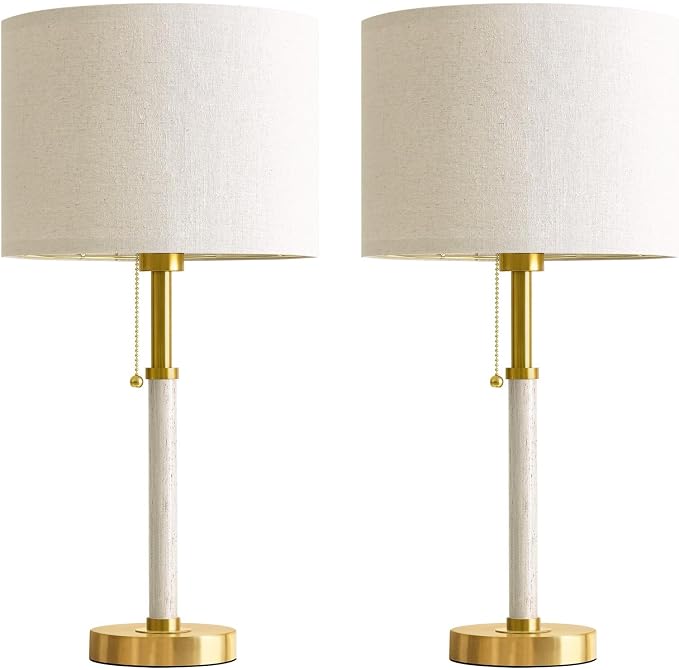 Wood Table Lamps 22" Mid Century Modern Lamps for Bedroom Living Room Lamps | Pull Chain Gold Lamps Set of 2, Mcm Bedside Lamps for Night Stands, Vintage Small Side Table Lamps Buffet Nursery Decor Gifts