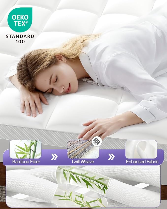 Dual Layer 5 Inch Memory Foam Mattress Topper Full | 3 Inch Pillow Top Mattress Pad Cover and 2 Inch Gel Memory Foam, 7-Zone Egg Crate & 2-in-1 Design (Cream)