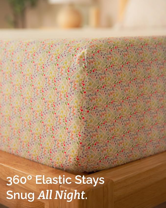 Full 4 Piece Floral Sheet Set - Soft, Breathable & Cooling - Rosebud Sprigs | 1 Flat, 1 Fitted & 2 Pillowcases w/ Deep Pockets, Boho Botanical Floral Bedding, Breathable & Cooling, Wrinkle & Fade Free
