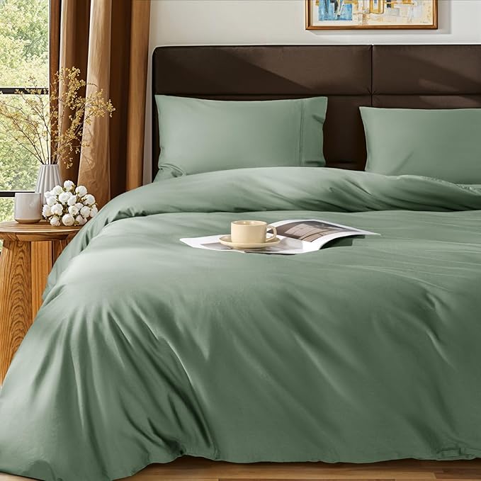 SONORO KATE 1000 Series 100% Egyptian Cotton King Duvet Cover Set,3PC | Long Staple Cotton,Sateen Weave,Soft,Breathable,Luxury Hotel Bedding,All-Season,Hidden Zipper Closure,Sea Glass