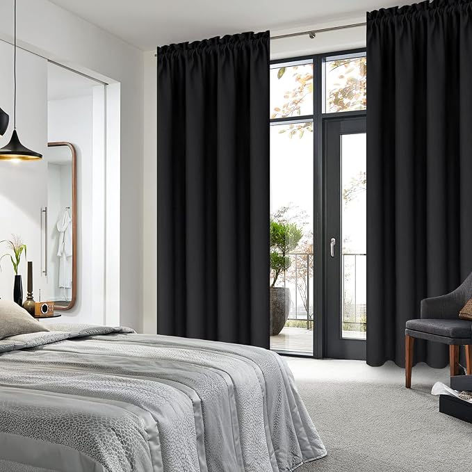 DWCN Blackout Curtains for Bedroom Living Room 42 x 54 Inch Long Black | 2 Panels Set, Room Darkening, Thermal Insulated, Light Blocking, Rod Pocket Drapes, Noise Reducing Window Treatments