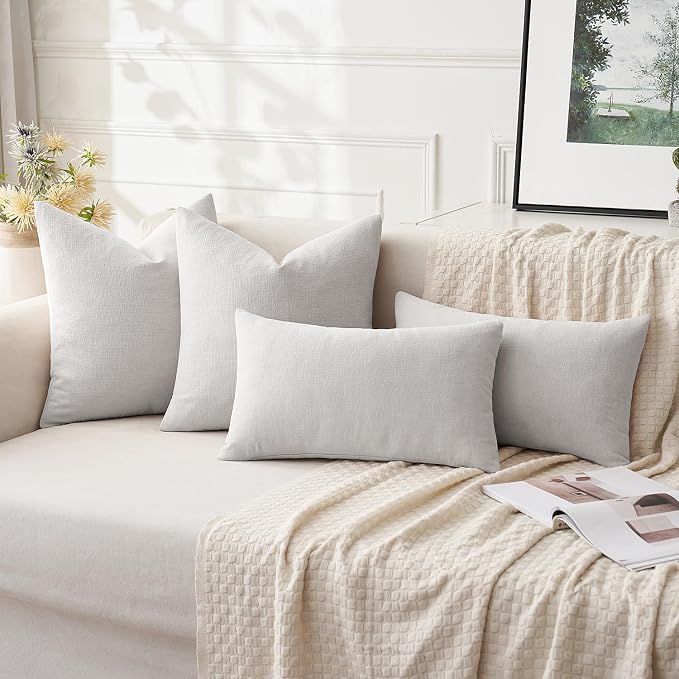 MIULEE Light Grey Chenille Couch Throw Pillow Covers, 20x20 | Set of 2, Soft Modern Farmhouse Style, Decorative Pillowcases for Sofa Living Room Bed, Home Decor