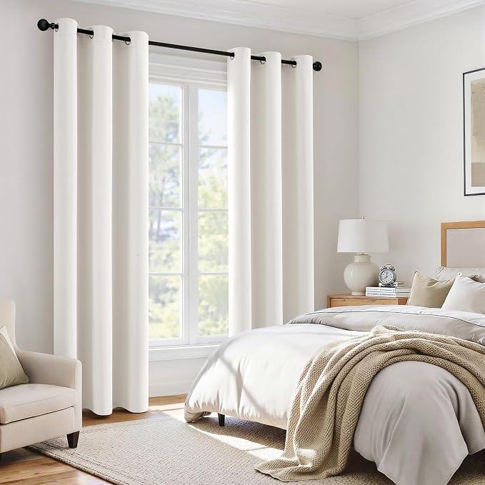 MIULEE Ivory 100% Blackout Curtains for Bedroom 90 Inch Long 2 Panels Set | 2 Thick Layers Thermal Insulated Window Curtains with Black Liner, Noise Reducing Grommet, Drapes for Living Room