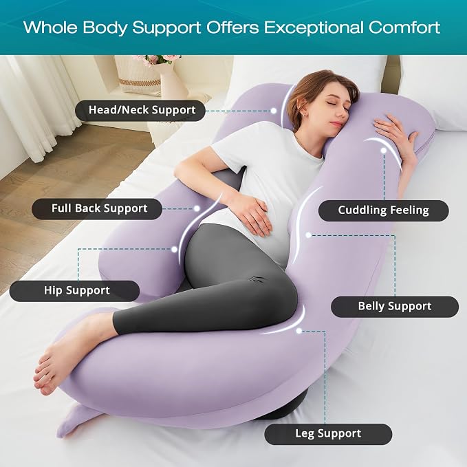 Cooling Pregnancy Pillows for Sleeping, 65'' Full Body Pillow, Lavender | Sasttie Maternity Pillow, OEKO-TEX, Down Alternative, Removable Cover, Pregnant Women Must Haves, Maternity Essential