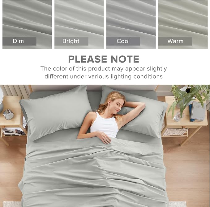 Comfort Spaces 100% Cotton Percale Sheets King Extra Deep Pocket, 4 Pcs | Crisp, Cool & Breathable Bed Sheets, 22" Deep Pocket Fits Up to 24" Mattress, Lightweight, All Season Cozy, Grey