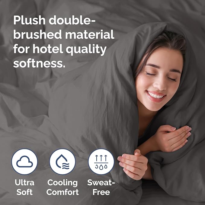 Duvet Cover Full Size - Soft 3 Piece with Zipper Closure - Dark Grey | Extra Soft, Breathable, Full Duvet Cover 80" x 90" with 2 Pillow Shams, Zipper Closures & Ties, Women, Men, Kids & Teens