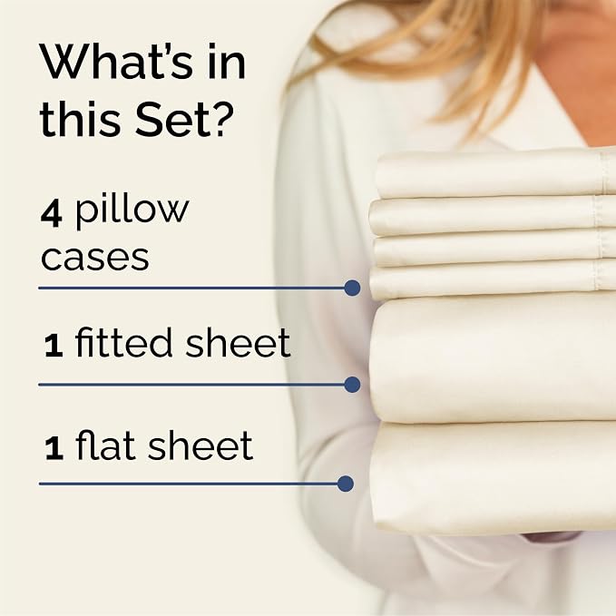 Queen 6 Piece Bed Sheet Set - Soft, Breathable & Cooling Sheets - Off White | Ultra-Soft Hotel Luxury Bedding Set w/ 8-16 Inch Deep Pockets, 1 Flat & 1 Fitted Sheet & 4 Pillowcases, Wrinkle & Fade Free