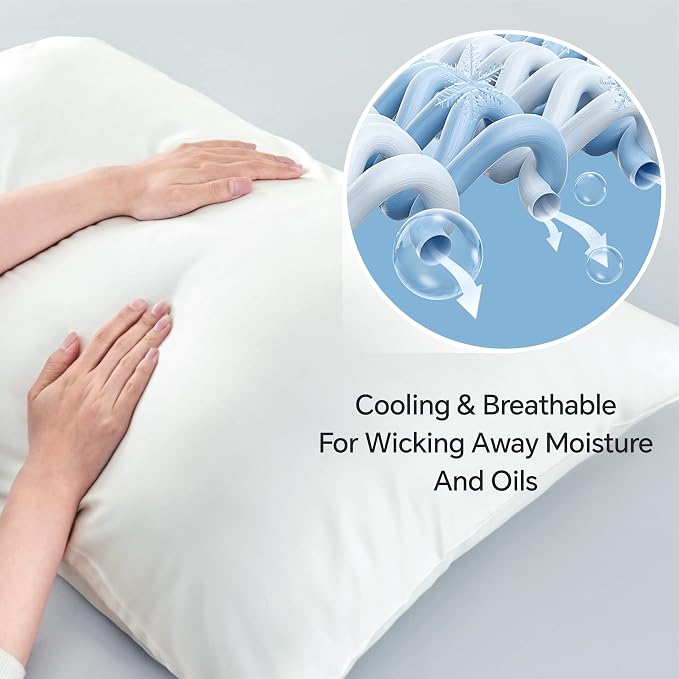 BEDELITE Cooling Pillow Cases Queen 2Pcs, Rayon Made from Bamboo, White | Cooling and Breathable Pillow Cover for Hot Sleepers & Night Sweats, Silky Soft Cozy, Envelope Closure, 20"x30"