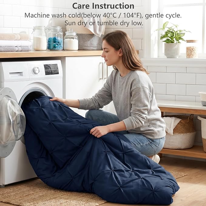 Twin Comforter Set Navy Blue, 5 Pieces Pintuck Bed in a Bag | College Dorm Essentials, OEKO-TEX 100 Certified, 240GSM All Season, Down-Alternative Comforter, Sheets, Pillowcase & Sham