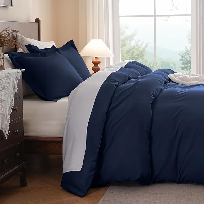 FreshCulture California King Duvet Cover - 3 Pieces Microfiber Duvet Cover Set with Zipper Closure - Lightweight & Easy Care - 1 Comforter Cover & 2 Pillow Shams - Comforter Not Included (Navy)