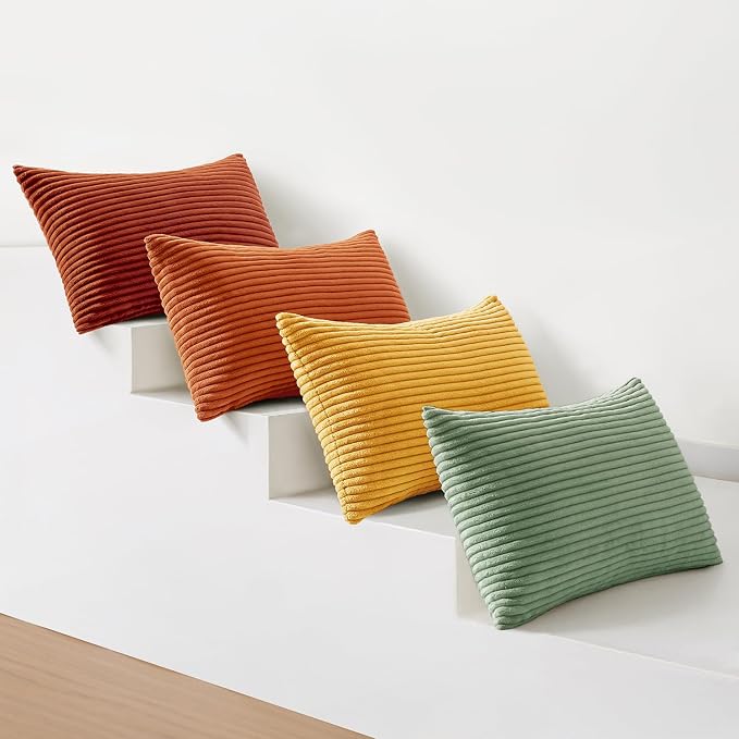 MIULEE Fall Decorative Lumbar Pillow Covers Yellow Rust Green 12x20 | Set of 4, Vintage Retro Fall Decor, Mix and Match Color Clash Design, Vibrant Throw Pillows for Sofa Couch Bed Living Room